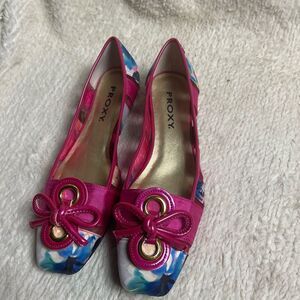 Roxy satin multi color & ribbon hot Pink Flats Synthetic trim &bow accent SZ11
